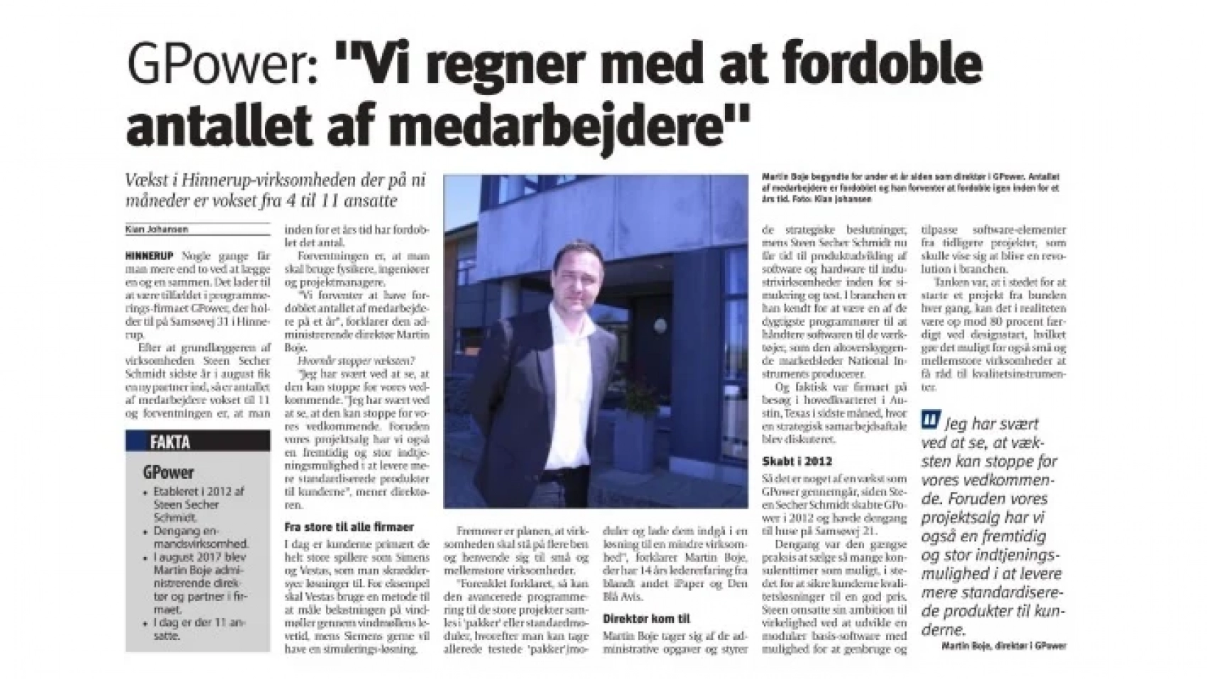 Martin Boje: Vi regner med at fordoble antallet af medarbejdere [Artikel]